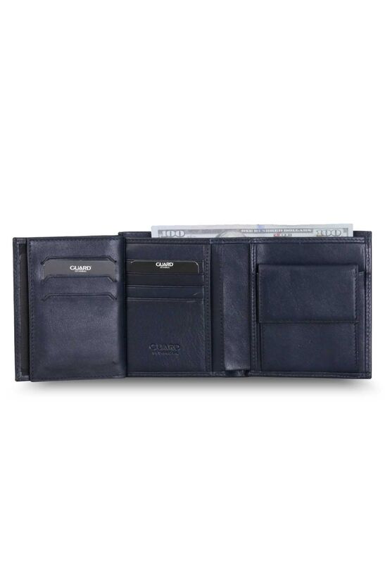 Guard Navy Blue Leather Vertical Men's Wallet with Coin Entry