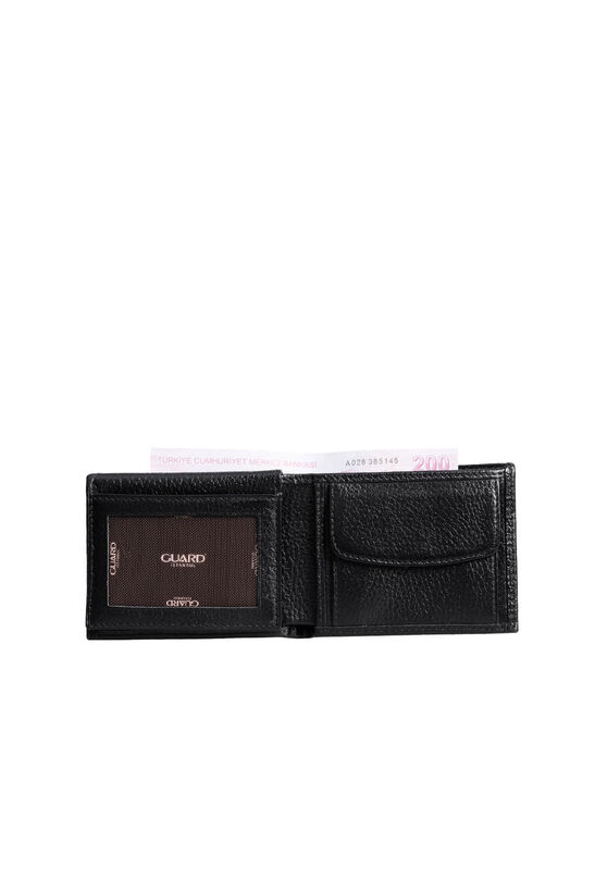 Guard Coin Pitted Black Genuine Leather Horizontal Men's Wallet