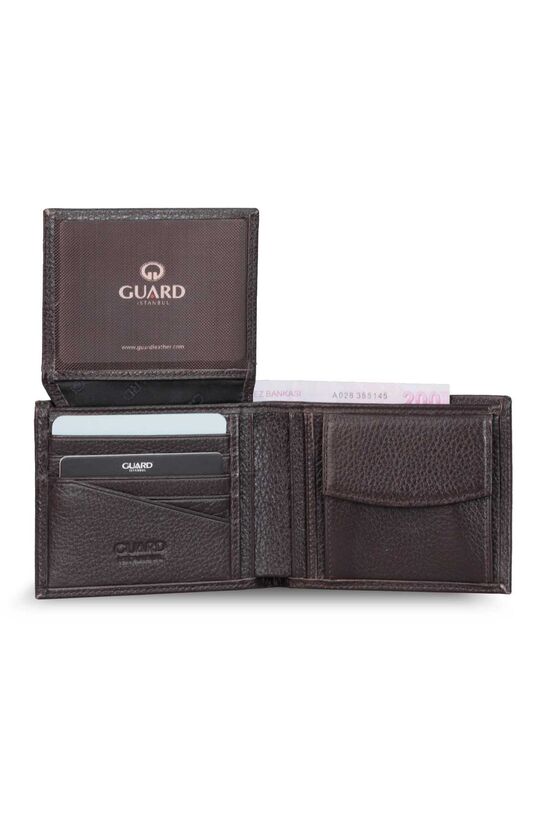 Guard Coin Compartment Brown Leather Horizontal Men's Wallet