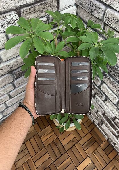 Guard Dark Brown Croco Printed Zipper Portfolio Wallet - Thumbnail