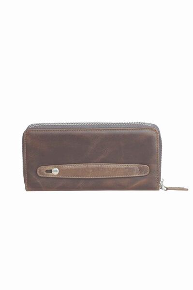 Guard Double Zippered Crazy Brown Leather Clutch Bag - Thumbnail