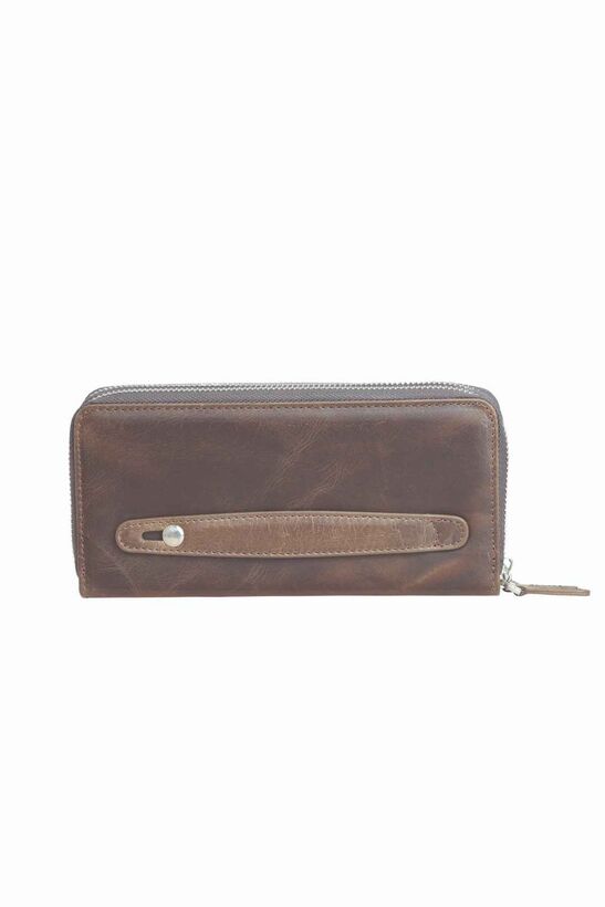 Guard Double Zippered Crazy Brown Leather Clutch Bag