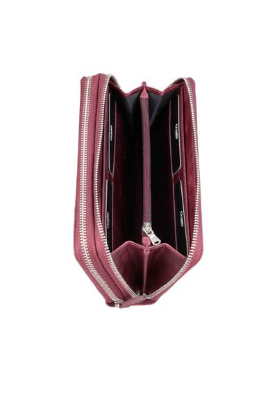 Guard Double Zippered Crazy Claret Red Leather Clutch Bag - Thumbnail