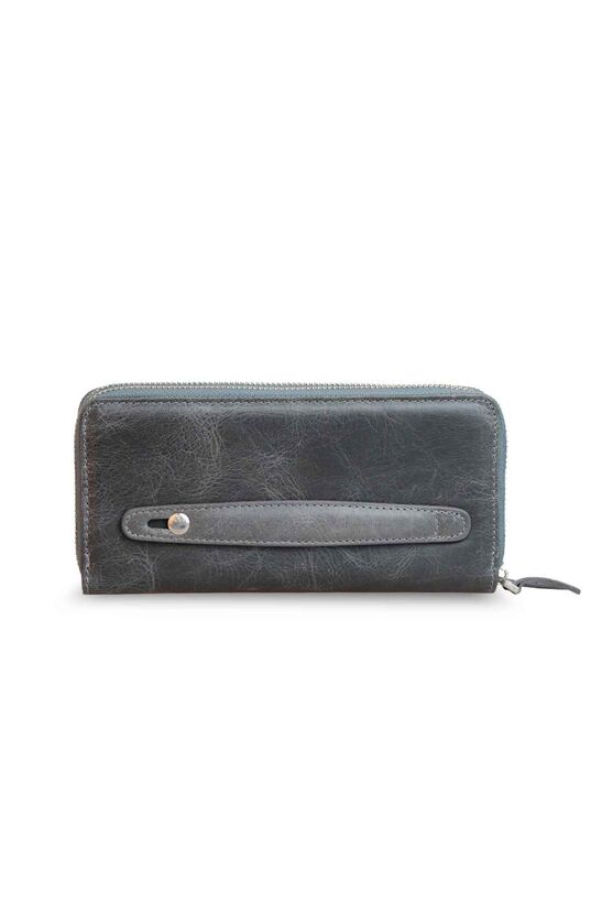 Guard Double Zippered Crazy Grey Leather Clutch Bag