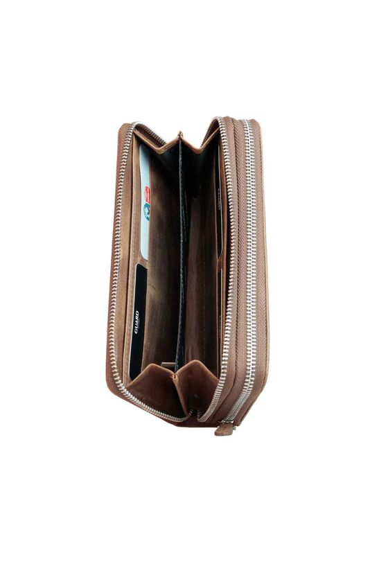 Guard Double Zippered Crazy Tan Leather Clutch Bag