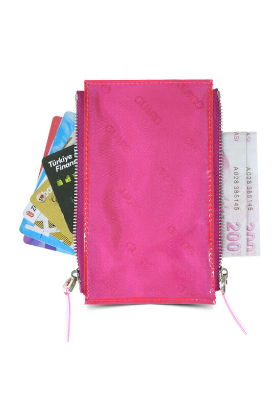 Guard Double Zippered Transparent Pink Horizontal Wallet
