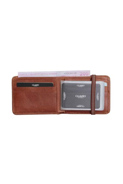 Guard Elastic Sport Genuine Leather Antique Taba Wallet - Thumbnail