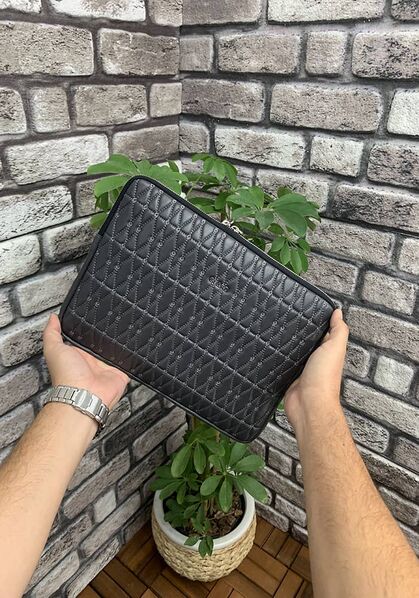 Guard Embroidery Patterned Anthracite Clutch Bag - Thumbnail