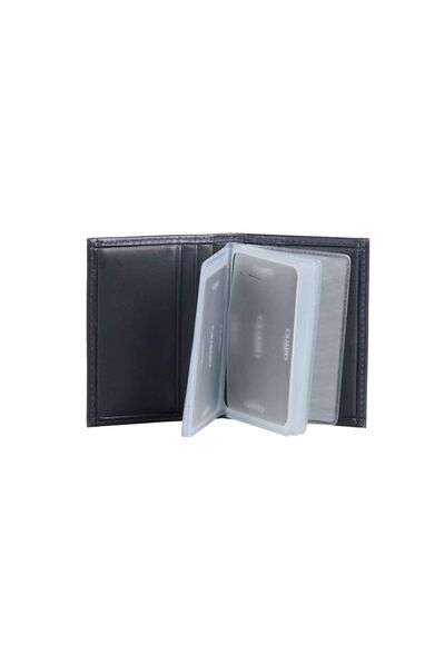 Guard Genuine Leather Transparent Navy Blue Card Holder - Thumbnail