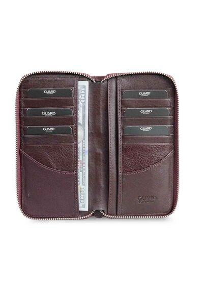 Guard Burgundy Camouflage Printed Leather Zipper Wallet - Thumbnail