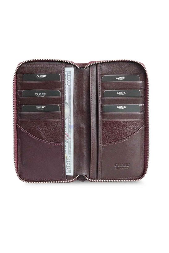 Guard Burgundy Camouflage Printed Leather Zipper Wallet