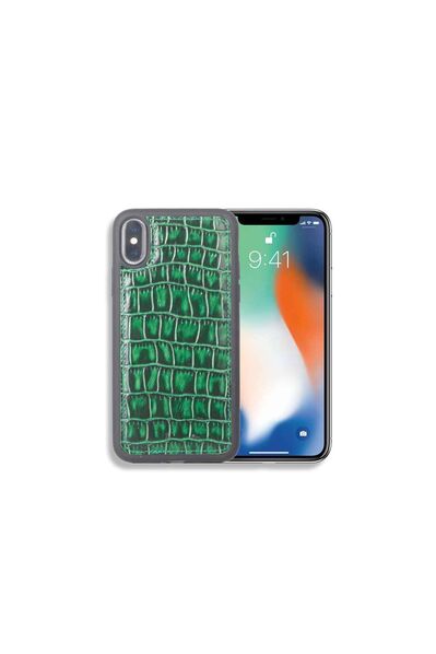 Guard Green Croco Pattern Leather iPhone X / XS Case - Thumbnail