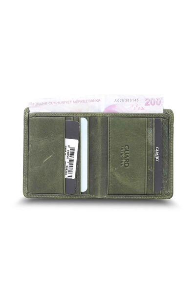 Guard Green Tiguan Crazy Minimal Sport Leather Men's Wallet - Thumbnail