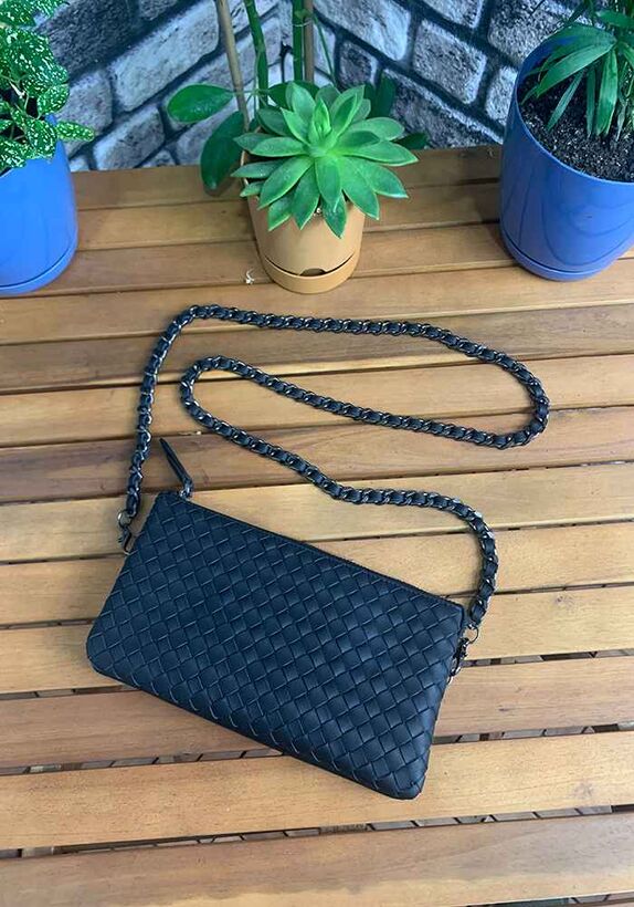 Guard Hand-knitted Small Size Black Genuine Leather Women's Bag