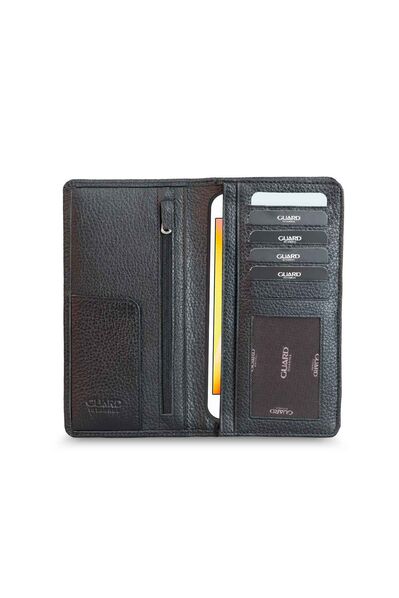 Guard Black Zipper Portfolio Wallet with Hidden Card Compartment - Thumbnail