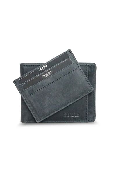 Guard Antique Black Genuine Leather Men's Wallet with Hidden Card Compartment - Thumbnail