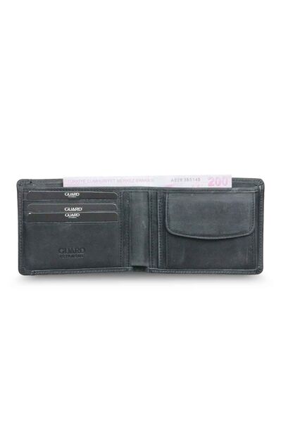 Guard Antique Black Genuine Leather Men's Wallet with Hidden Card Compartment - Thumbnail