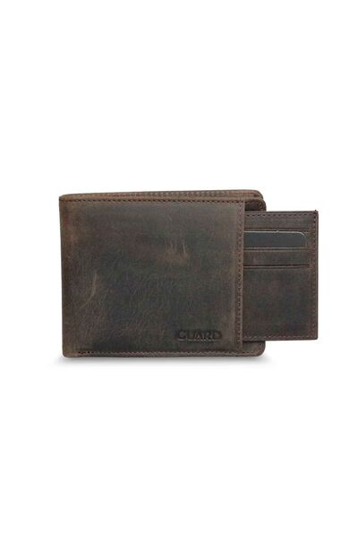 Guard Hidden Card Compartment Antique Brown Genuine Leather Men's Wallet - Thumbnail