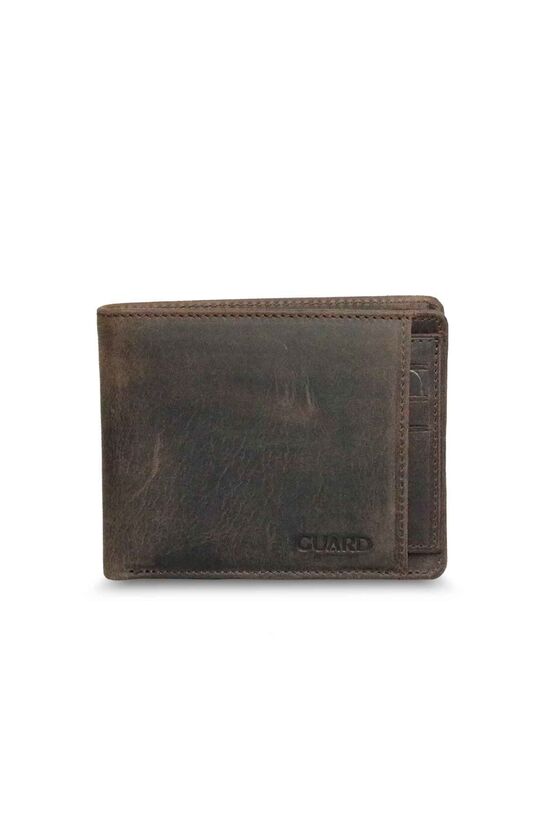 Guard Hidden Card Compartment Antique Brown Genuine Leather Men's Wallet