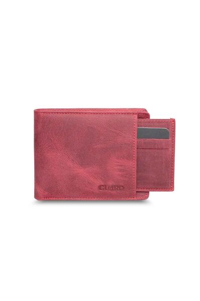 Guard Hidden Card Compartment Antique Claret Red Genuine Leather Men's Wallet - Thumbnail