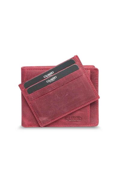 Guard - Guard Hidden Card Compartment Antique Claret Red Genuine Leather Men's Wallet (1)