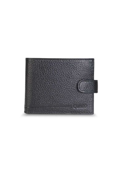 Horizontal Black Genuine Leather Men's Wallet with Guard Flip - Thumbnail