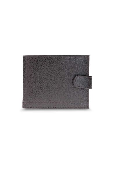 Horizontal Brown Genuine Leather Men's Wallet with Guard Flip - Thumbnail
