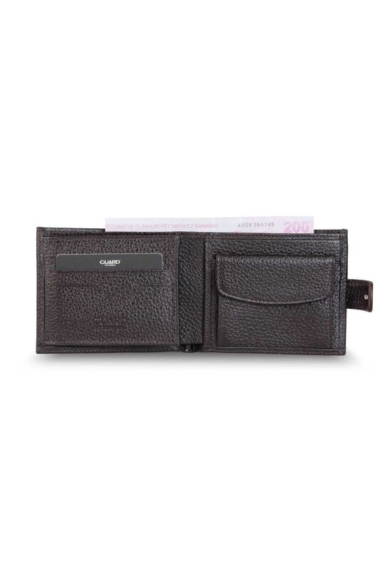 Horizontal Brown Genuine Leather Men's Wallet with Guard Flip