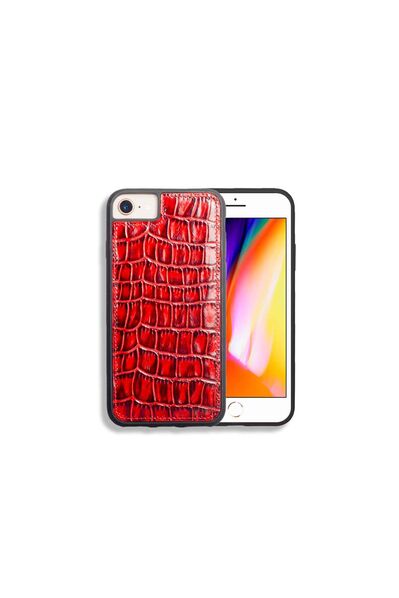 Guard iPhone 6 / 6s / 7 için Kırmızı Croco Model Deri Telefon Kılıfı - Thumbnail