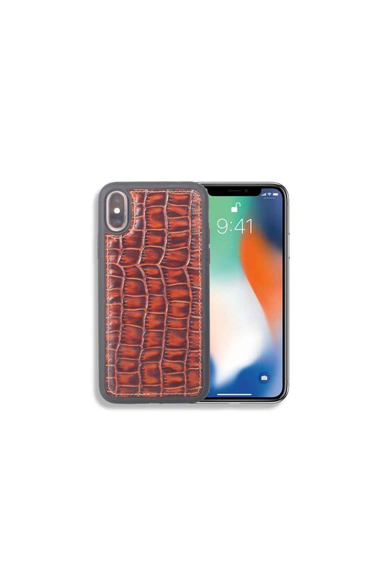 Guard Kahve Büyük Croco Desenli Deri iPhone X / XS Kılıfı