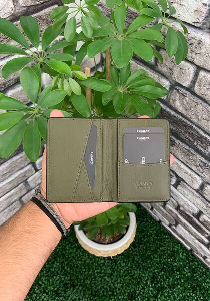 Guard Khaki Green Leather Card Holder - Thumbnail