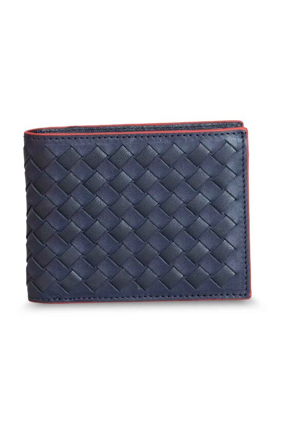 Guard Knit Patterned Navy Blue Red Leather Men's Wallet
