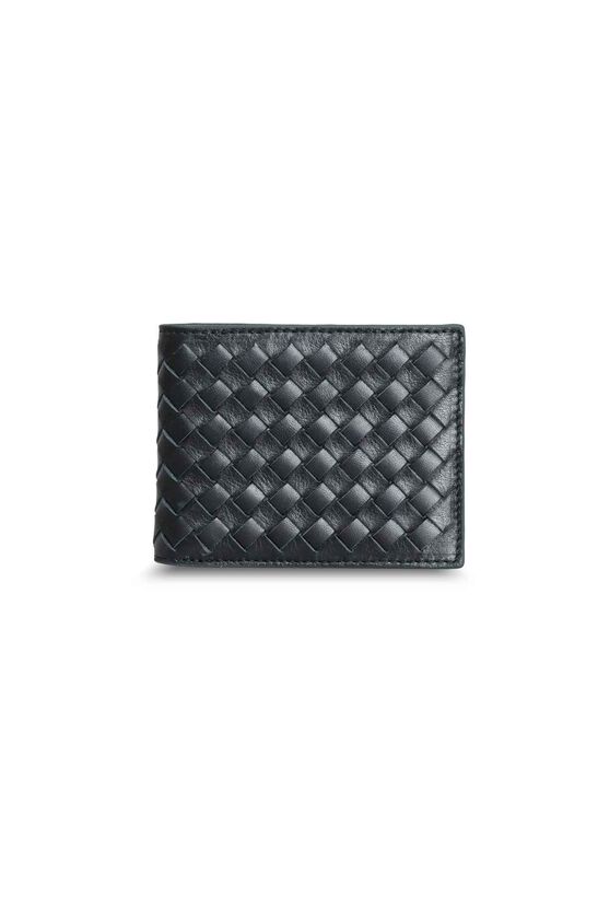 Guard Knit Patterned Black Leather Men's Wallet with Green Edge