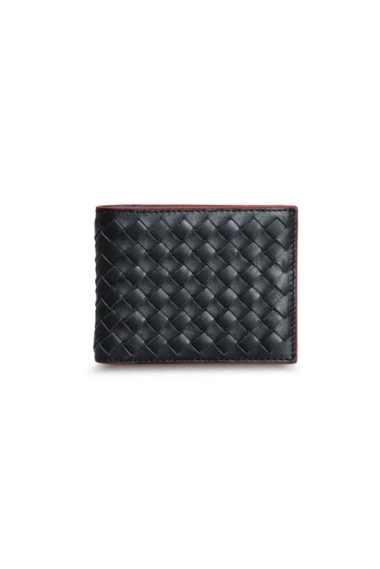 Guard Knitted Patterned Black Leather Men's Wallet with Red Border
