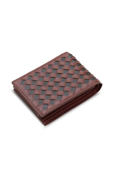 Guard Knitted Patterned Tan Brown Leather Men's Wallet - Thumbnail