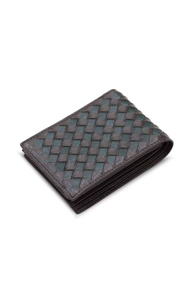 Guard Knitted Patterned Brown Green Leather Men's Wallet - Thumbnail