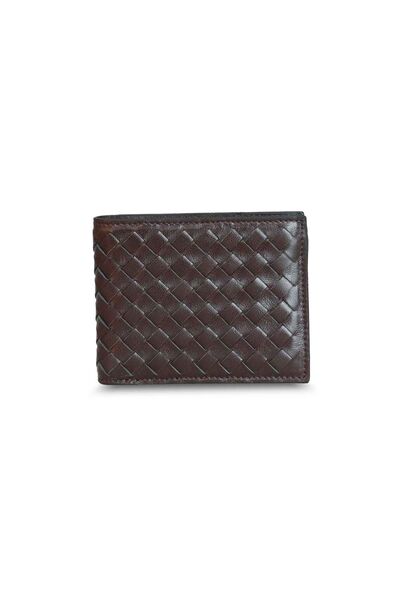 Guard Knit Patterned Brown Leather Men's Wallet - Thumbnail