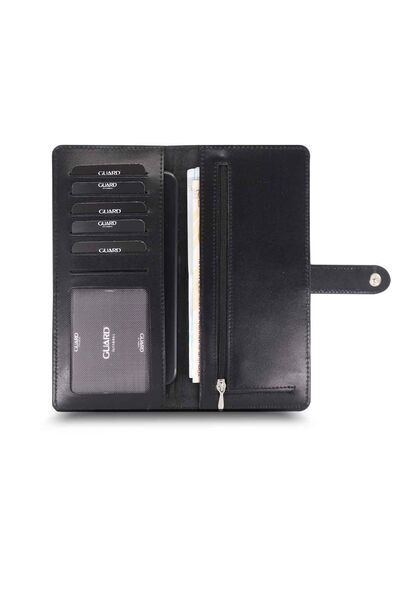 Guard Large Croco Black Leather Phone Wallet with Card and Money Compartment - Thumbnail
