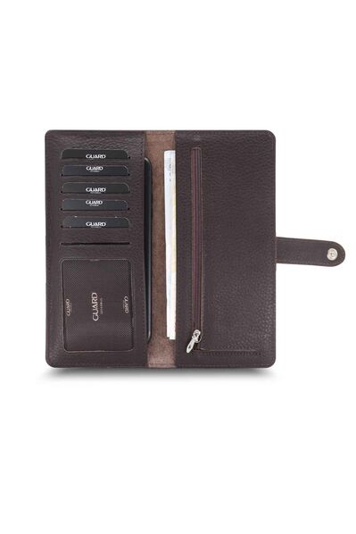 Guard Matte Brown Leather Phone Wallet with Card and Money Compartment - Thumbnail