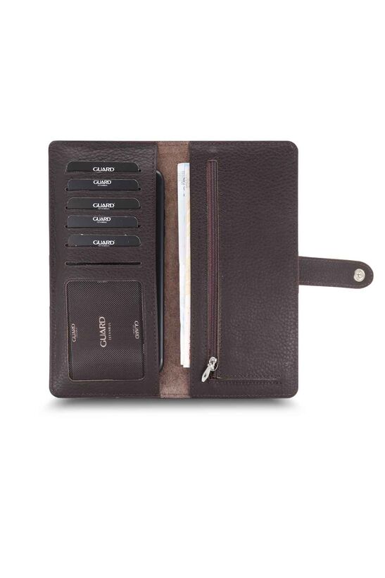 Guard Matte Brown Leather Phone Wallet with Card and Money Compartment