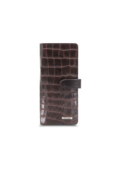 Guard Large Croco Brown Leather Phone Wallet with Card and Money Slot - Thumbnail