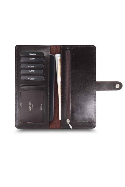 Guard Large Croco Brown Leather Phone Wallet with Card and Money Slot - Thumbnail