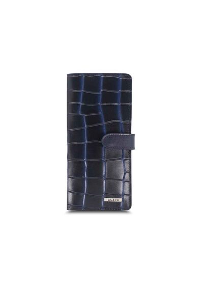 Guard Large Croco Dark Blue Leather Phone Wallet with Card and Money Compartment - Thumbnail
