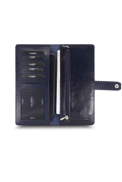 Guard Large Croco Dark Blue Leather Phone Wallet with Card and Money Compartment - Thumbnail