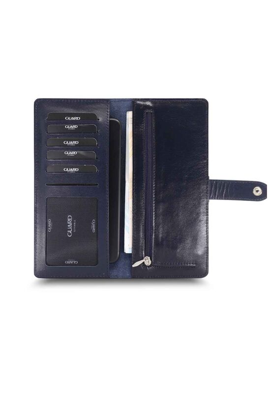 Guard Large Croco Dark Blue Leather Phone Wallet with Card and Money Compartment