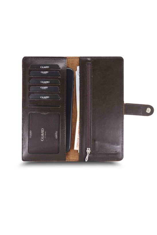 Guard Large Croco Tan Leather Phone Wallet with Card and Money Compartment