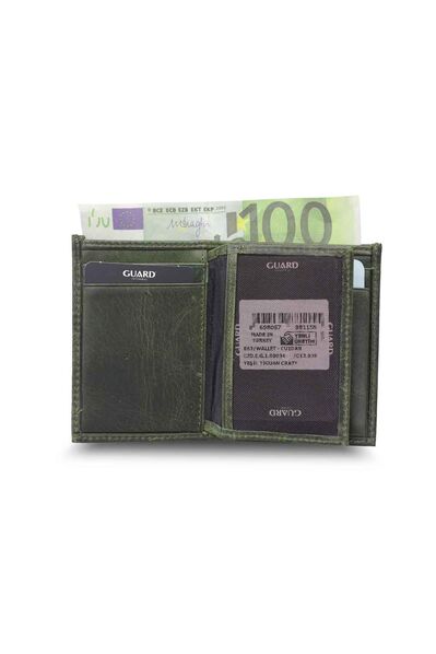 Guard Minimal Antique Green Leather Men's Wallet - Thumbnail