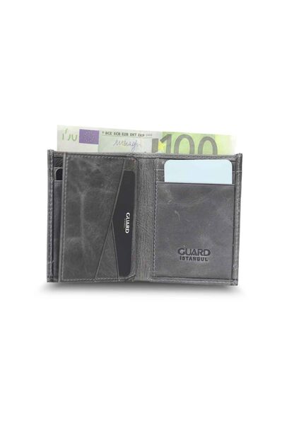 Guard Minimal Antique Gray Leather Men's Wallet - Thumbnail