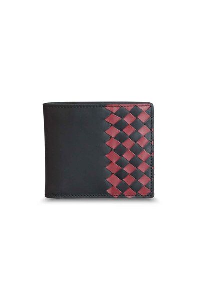 Guard Matte Black Red Handmade Leather Men's Wallet - Thumbnail