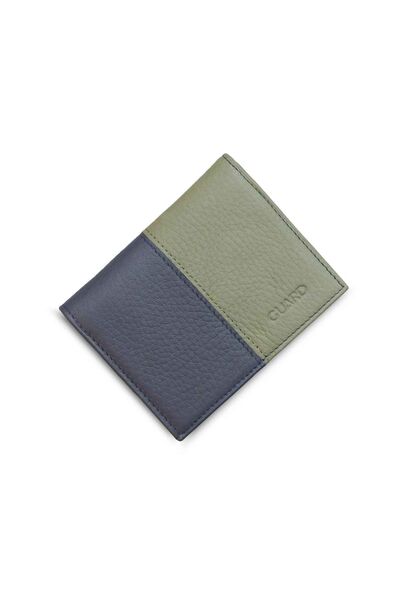 Guard Matte Khaki Green - Navy Blue Leather Men's Wallet - Thumbnail